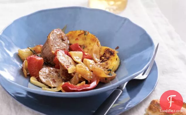 Sausage and Peppers with Crispy Polenta