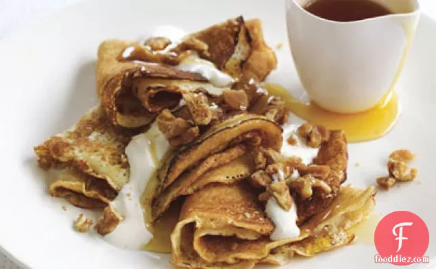 Crepes with Maple-Walnut Praline and Crème Fraîche