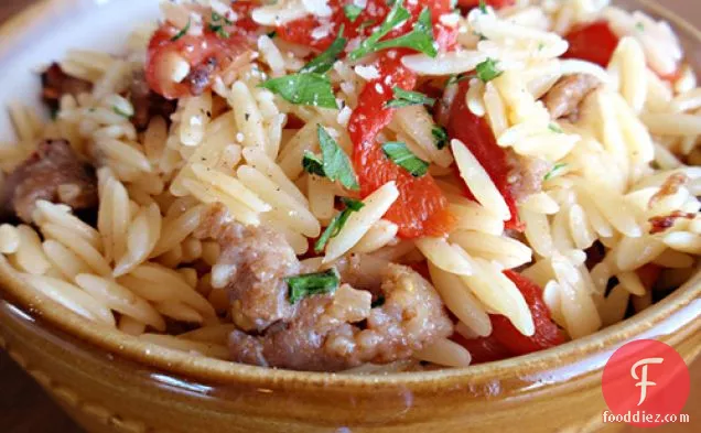 Orzo With Sausage, Peppers, And Tomatoes
