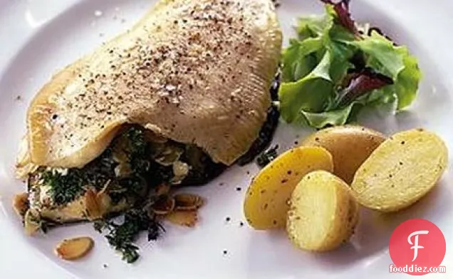 Herby almond plaice parcels