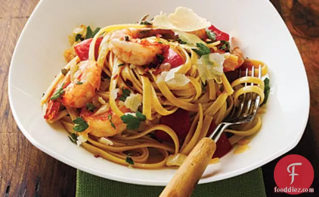 Roasted Red Pepper and Herb Pasta with Shrimp