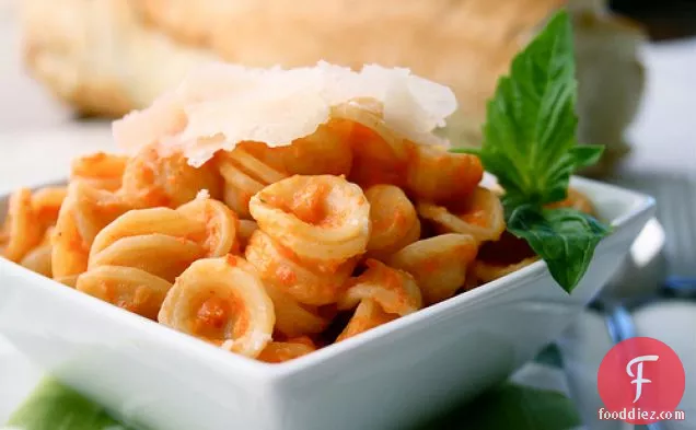 Orecchiette With Roasted Red Pepper Sauce & Parmesan Cheese