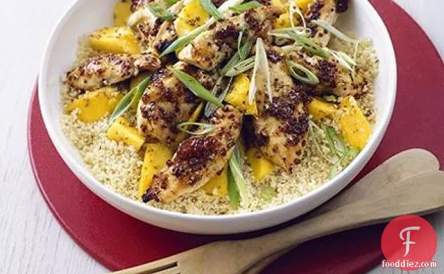 Sticky chicken with mango couscous
