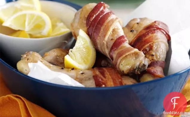 Bacon-wrapped chicken drumsticks