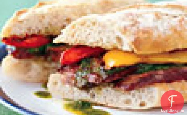 Grilled Steak Sandwiches with Chimichurri and Bell Peppers