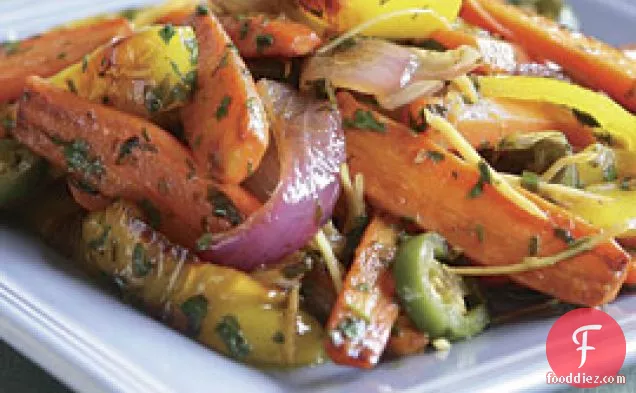 Braised Carrots, Red Onions & Bell Peppers With Ginger, Lime &