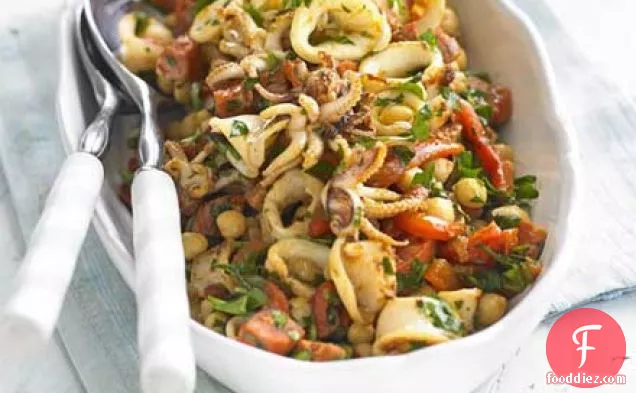 Squid, chickpea & chorizo salad