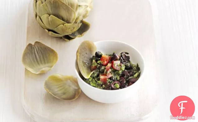 Artichokes & herby olive sauce