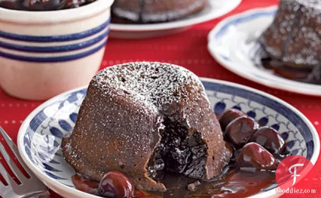 Molten Chocolate Cakes with Cherry Sauce
