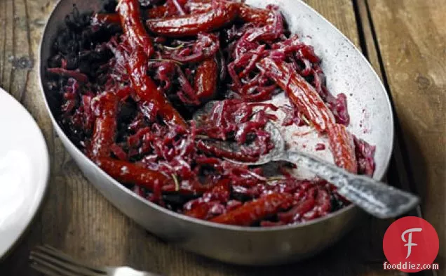 Rosemary braised red cabbage with kabanos