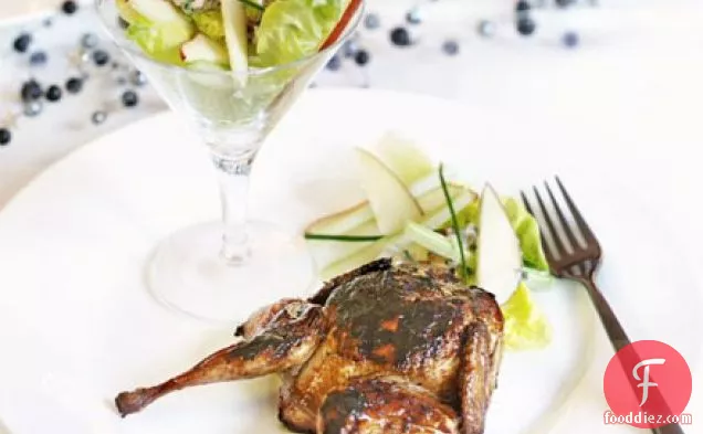 Honey-glazed quail with Waldorf salad