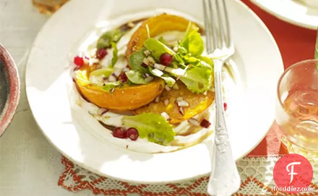 Roasted squash salad with creamy homemade labneh