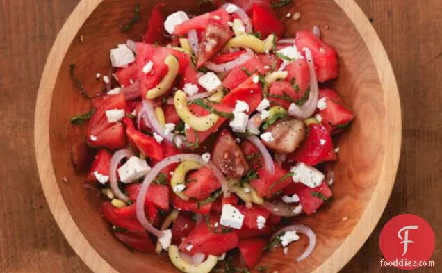 Tomato And Watermelon Salad With Feta Cheese