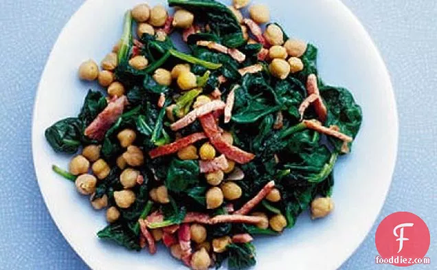 Hot chickpeas with spinach & bacon