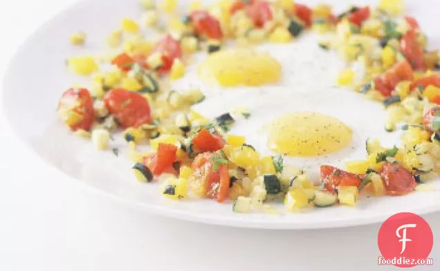 Fried Eggs with Vegetable Confetti