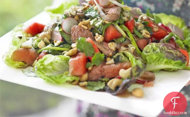 Duck, watermelon & herb salad with roast cashews