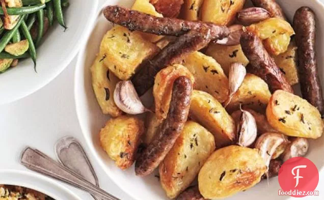 Rosemary & garlic roast potatoes with chipolatas