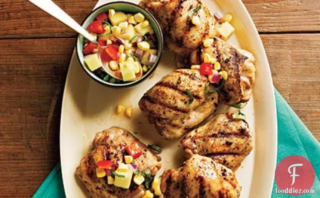 Grilled Chicken Thighs with Pineapple, Corn, and Bell Pepper Relish