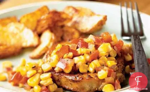 Smoked Paprika Pork Chops with Bell Pepper and Corn Relish