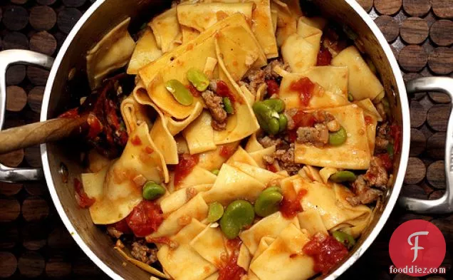 Pasta With Favas, Tomatoes And Sausage