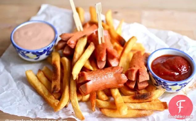 Salchipapas (Potato Fries and Hot Dogs)