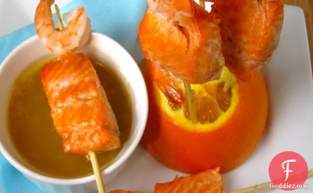 Shrimp and Salmon Skewers with Orange Sauce