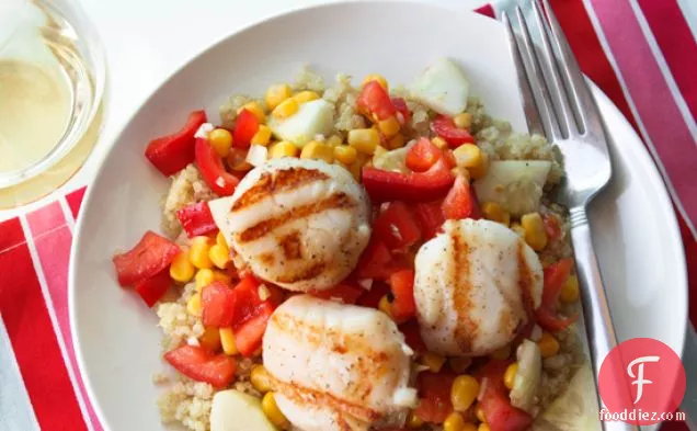 Grilled Scallops With Quinoa And Fresh Veggies