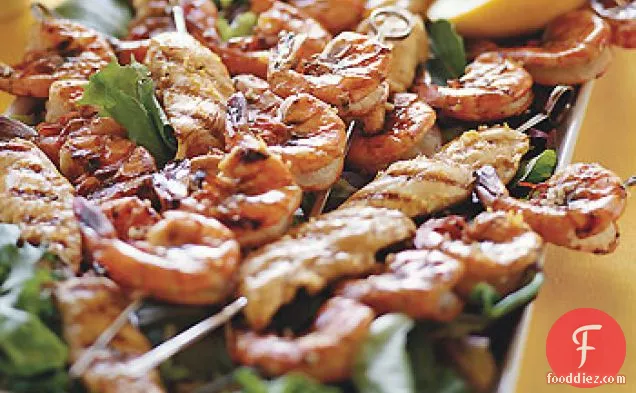 Grilled Chicken and Shrimp Kebabs with Lemon and Garlic