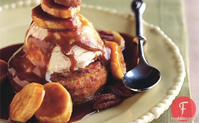 Warm Doughnuts à la Mode with Bananas and Spiced Caramel Sauce