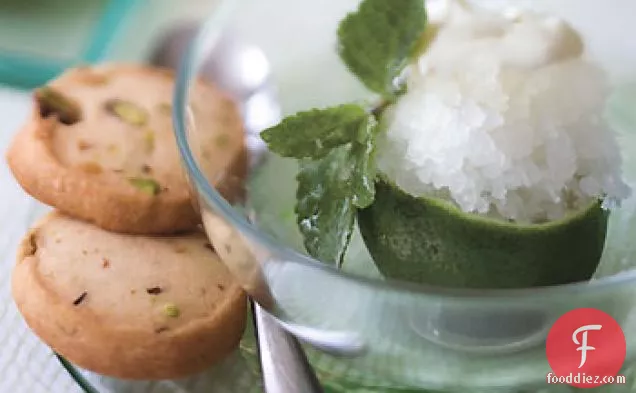 Lime Granita with Candied Mint Leaves and Crème Fraîche