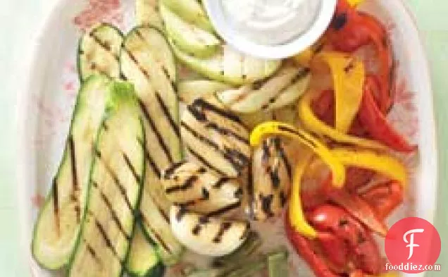 Spicy Grilled Vegetables with Roasted Garlic & JalapeÃ±o Dip