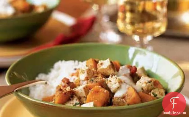 Sweet Potato and Cashew Korma over Coconut Rice
