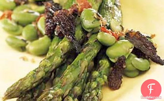 Roasted Asparagus with Fresh Favas and Morels