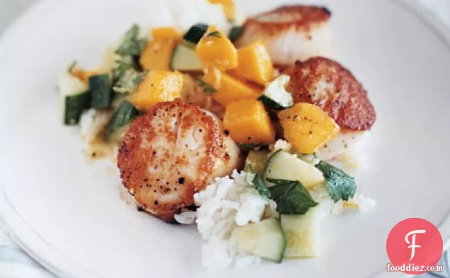 Scallops with Sweet Cucumber and Mango Salsa