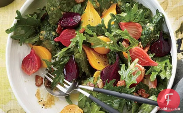 Fizz Kale Salad with Roasted Garlic-Bacon Dressing and Beets