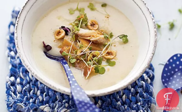 Creamy Celery Root Soup with Smoked Trout