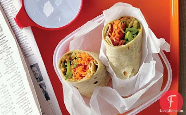 Spicy Peanut, Carrot, and Snap Pea Wraps