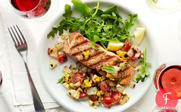 Wild Salmon with Grilled Sweet Onion and Corn Relish