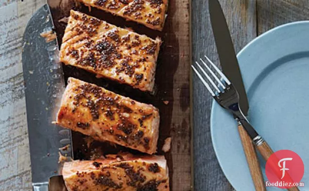 Planked Salmon with Maple-Mustard Glaze