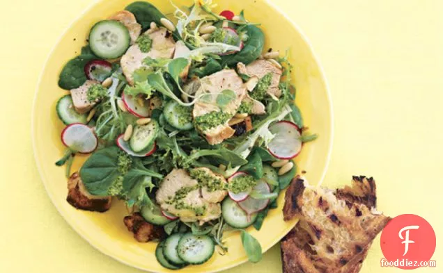 Grilled Chicken Salad With Radishes, Cucumbers, And Tarragon Pesto