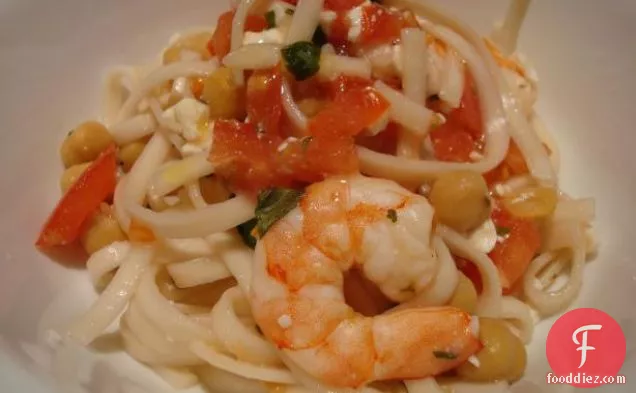 Spaghetti With Shrimp, Chickpeas, and Feta