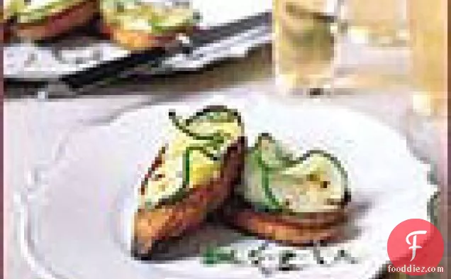 White Bean Crostini with Spicy Cucumbers