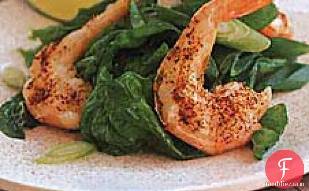 Roasted Spiced Shrimp on Wilted Spinach
