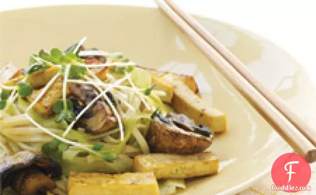 Honeyed Tofu On Udon With Cucumber Ribbons