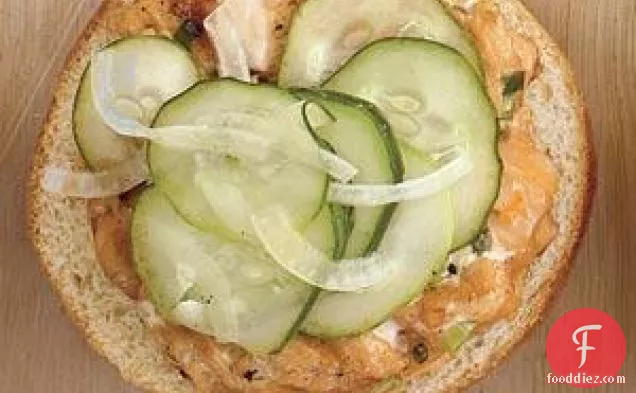 Salmon Burgers With Quick Pickled Cucumbers