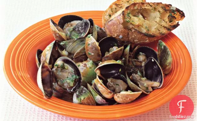 Grilled Clams with Lemon-Ginger Butter and Grilled Baguette