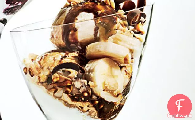 Coffee-Drenched Ice Cream with Banana and Peanuts