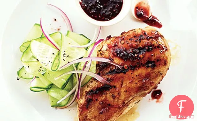 Raspberry-Chipotle Chicken Breasts with Cucumber Salad