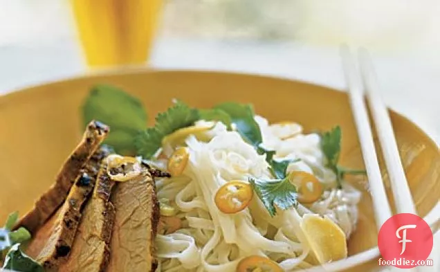Curried Pork over Rice Noodles with Lime and Coconut