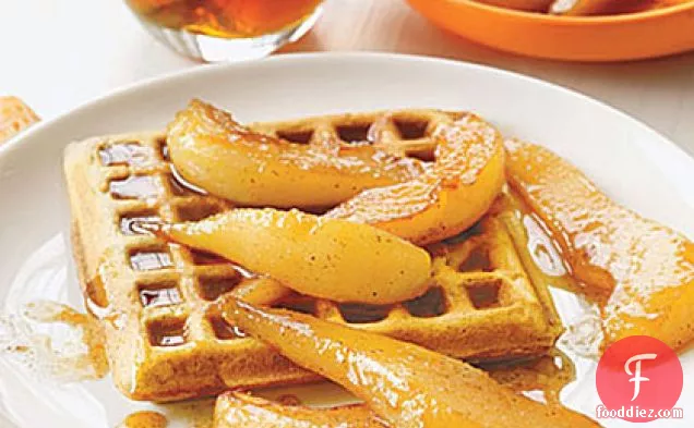 Spiced Waffles with Sauteed Pears